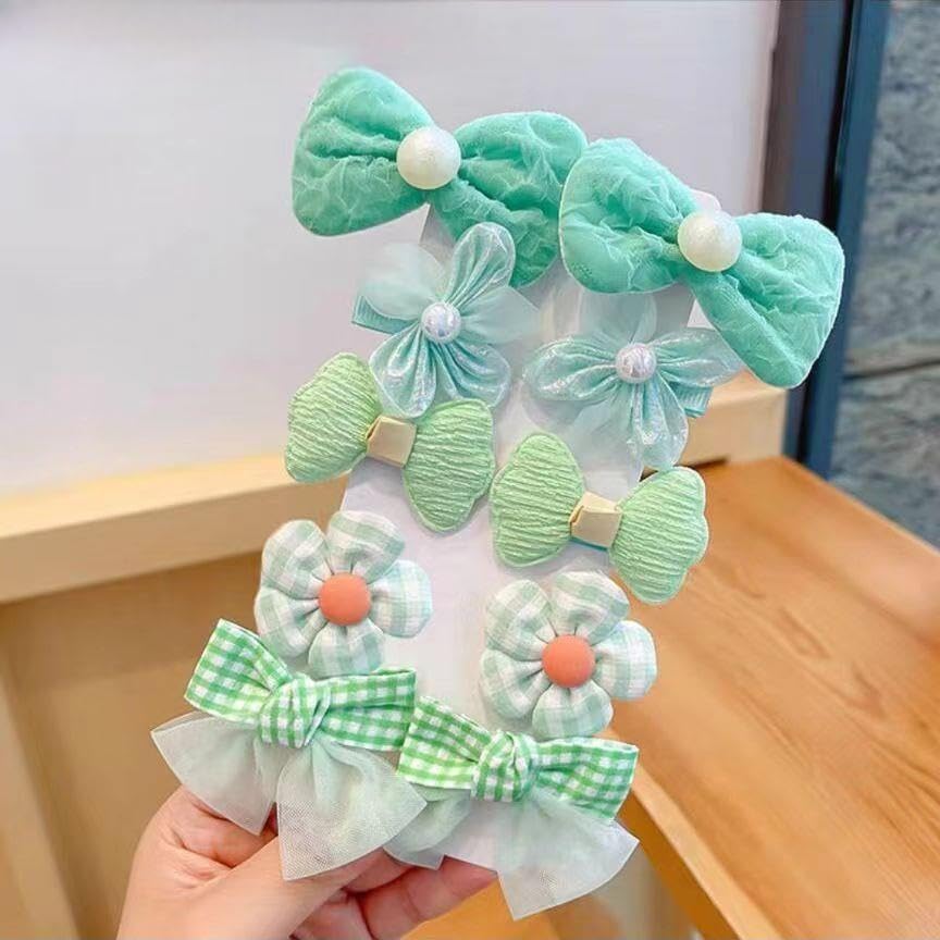 Image of SYGA 10-Piece Baby Hair Clip Set for Girls Adorable Bow and Flower Designs Hair Pin Soft, Lightweight, and Stylish - Cyan