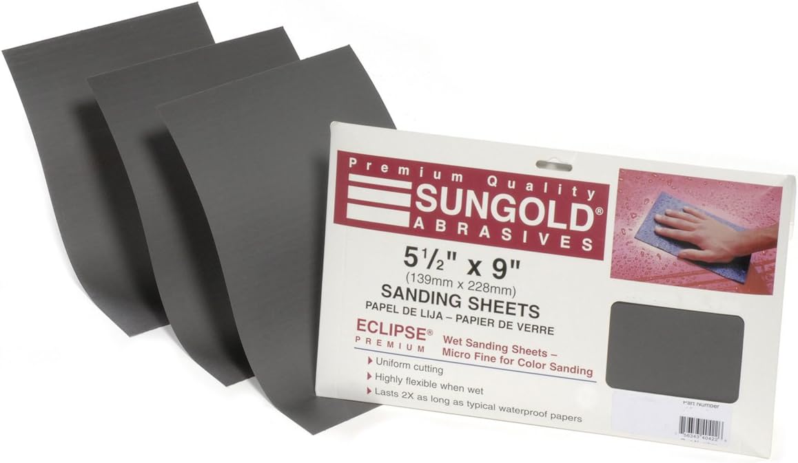 Sungold Abrasives 46583 Waterproof Silicon Carbide Assorted Grits Black Sanding Sheets (10 Pack), 5-1/2"X9"