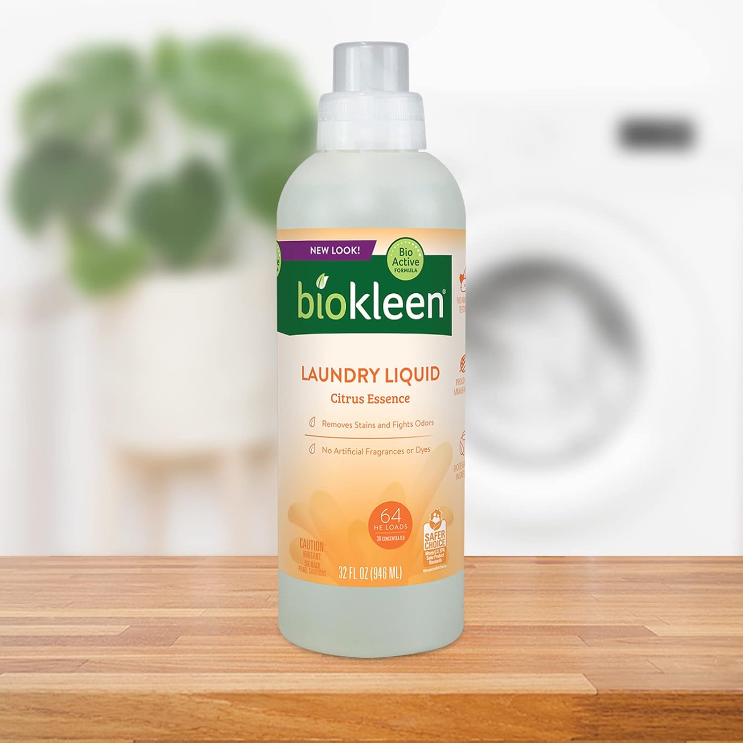 Biokleen Laundry Detergent Liquid - 64 HE Loads - Concentrated, Eco-Friendly, Non-Toxic, Plant-Based, No Artificial Fragrance or Preservatives, 32 Fl Oz, Citrus Essence