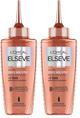 L’OREAL PARIS – Elseve Fiber Booster – Sérum Anti-Chute Cheveux Clairsemés – Cure 6 Semaines* - Stimule la Pousse* – Augmente la Densité Capillaire – Hommes & Femmes - Enrichi en Aminexil-R (Lot de 2)