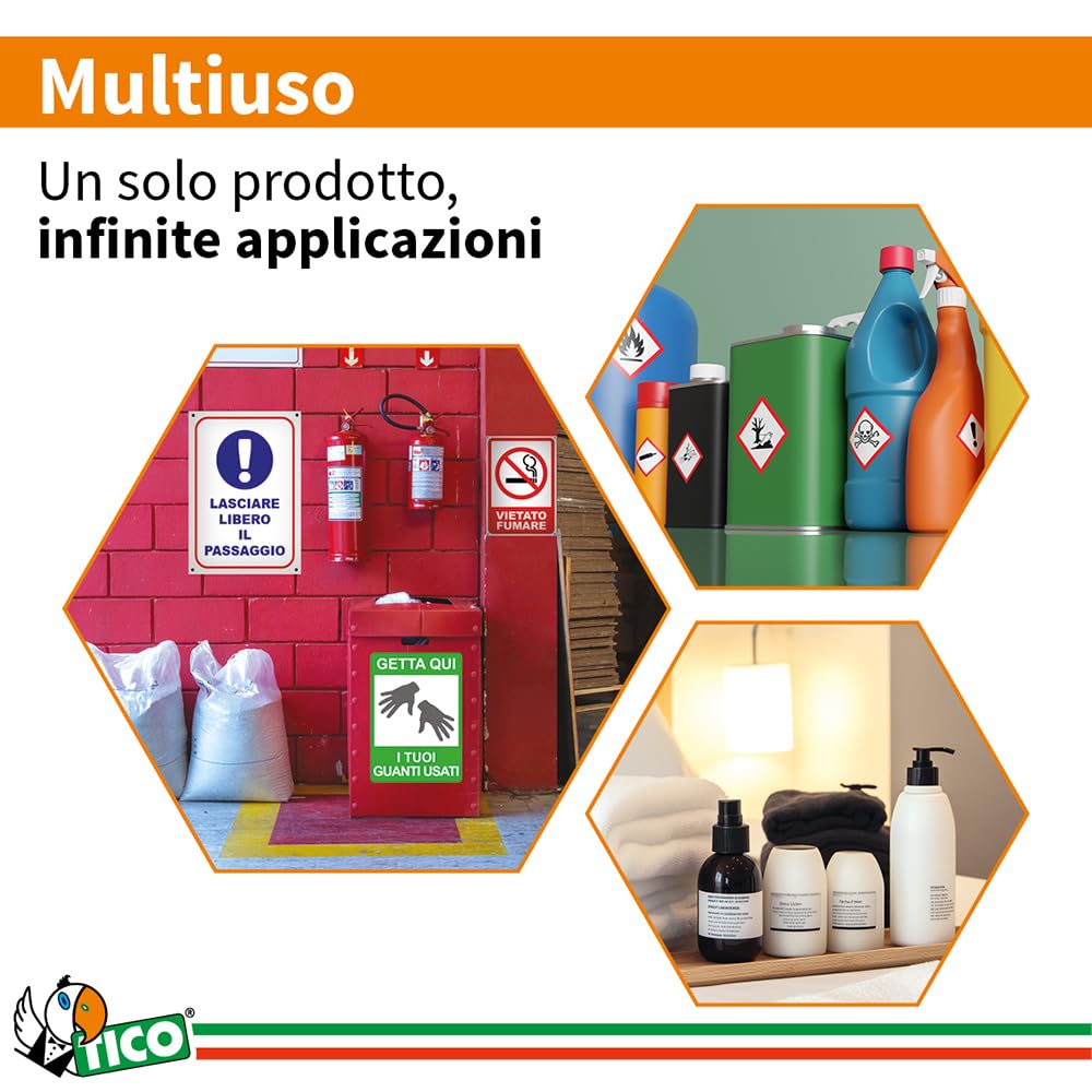 Tico Italia LP4P-210297 Etichette adesive bianche resistenti in poliestere, 70 fogli A4, rettangolari 210x297mm, 1 etichette per foglio, adesivo permanente, stampanti laser