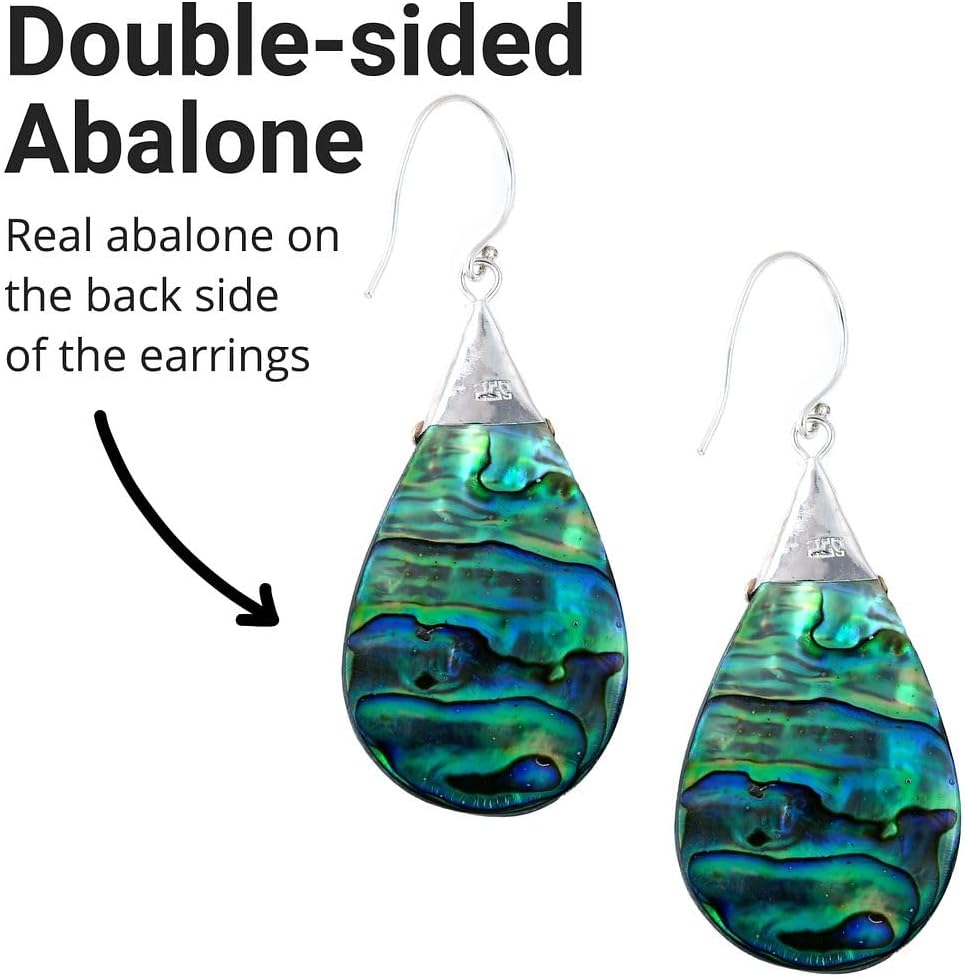 Abalone Shell Dangle Earrings for Women Sterling Silver 925 - Unique Vintage Beach Boho Earrings - Costume Jewelry Anniversary Birthday Christmas Gifts for Womens - Image 5