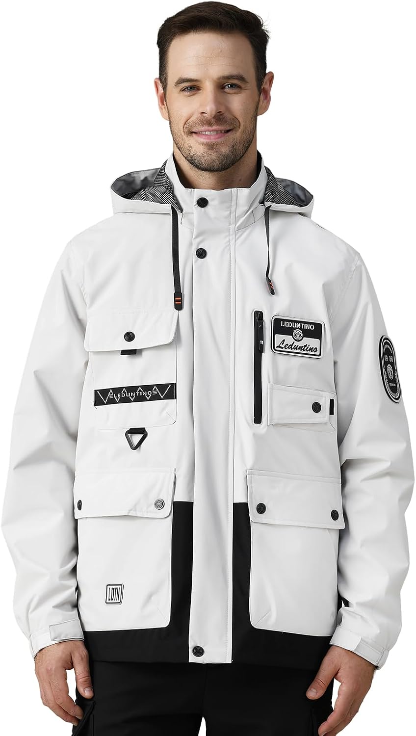 Men's Winter Skiing Jacket Water-Resistant Fleece-Lined Casual Coat Composite Outdoor Apparel with Hood