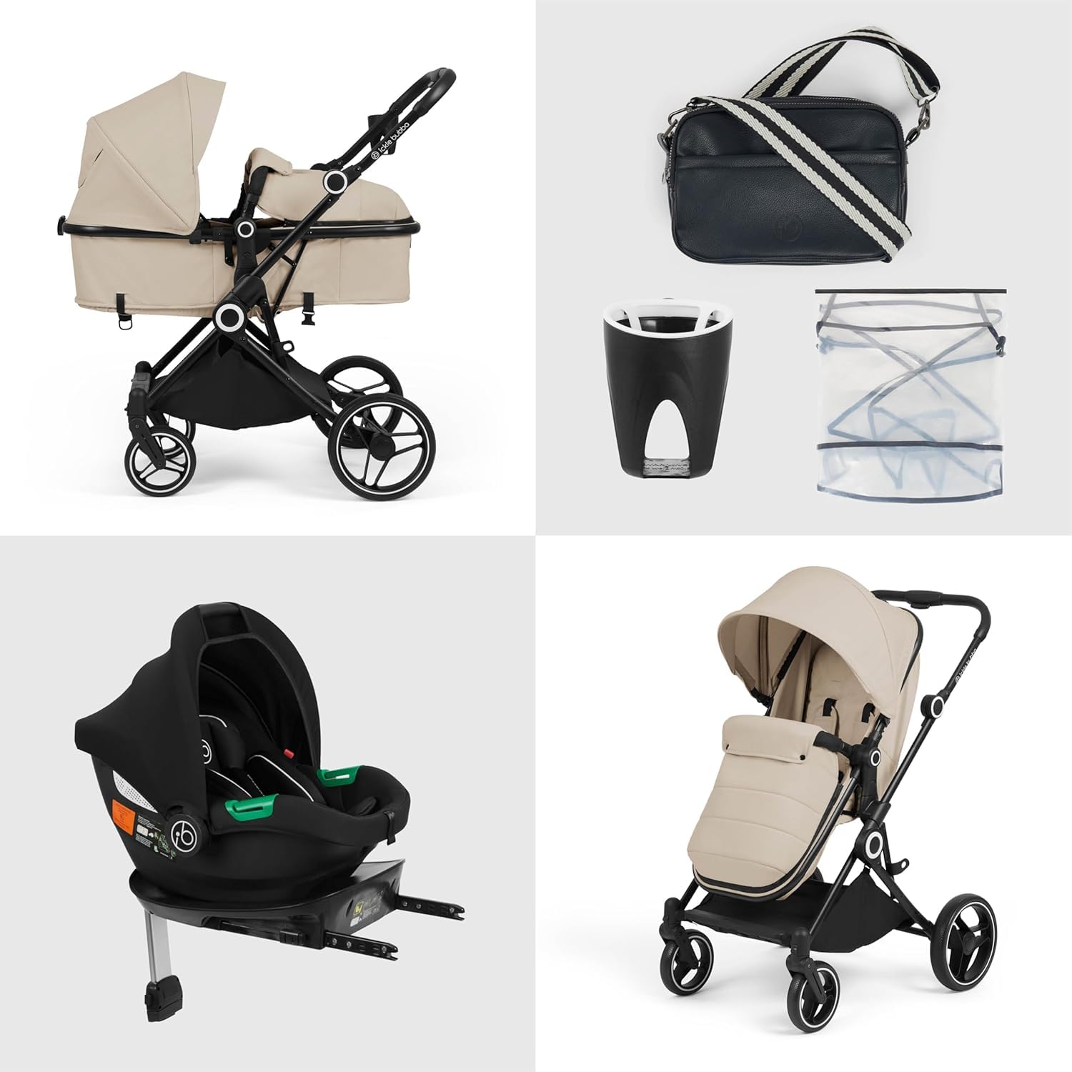 Ickle Bubba Atom All-in-One i-Size Travel System, 3-in-1 Kinderwagen mit Cirrus Autositz & ISOFIX Basis, geeignet von Geburt an bis 22kg, kompakter & leichter Kinderwagen (Stein)