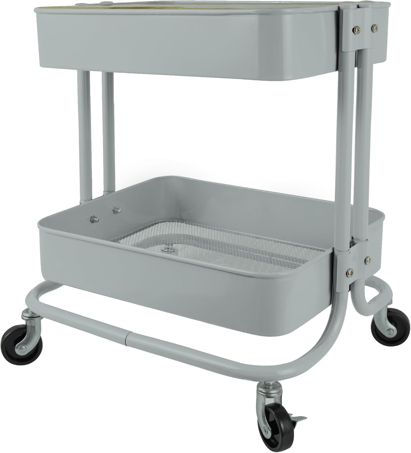 2 Tier Utility Cart，Metal Rolling Cart with Wheels and Cover for Office Home Kitchen Organization (Black-1, 2 Tier)