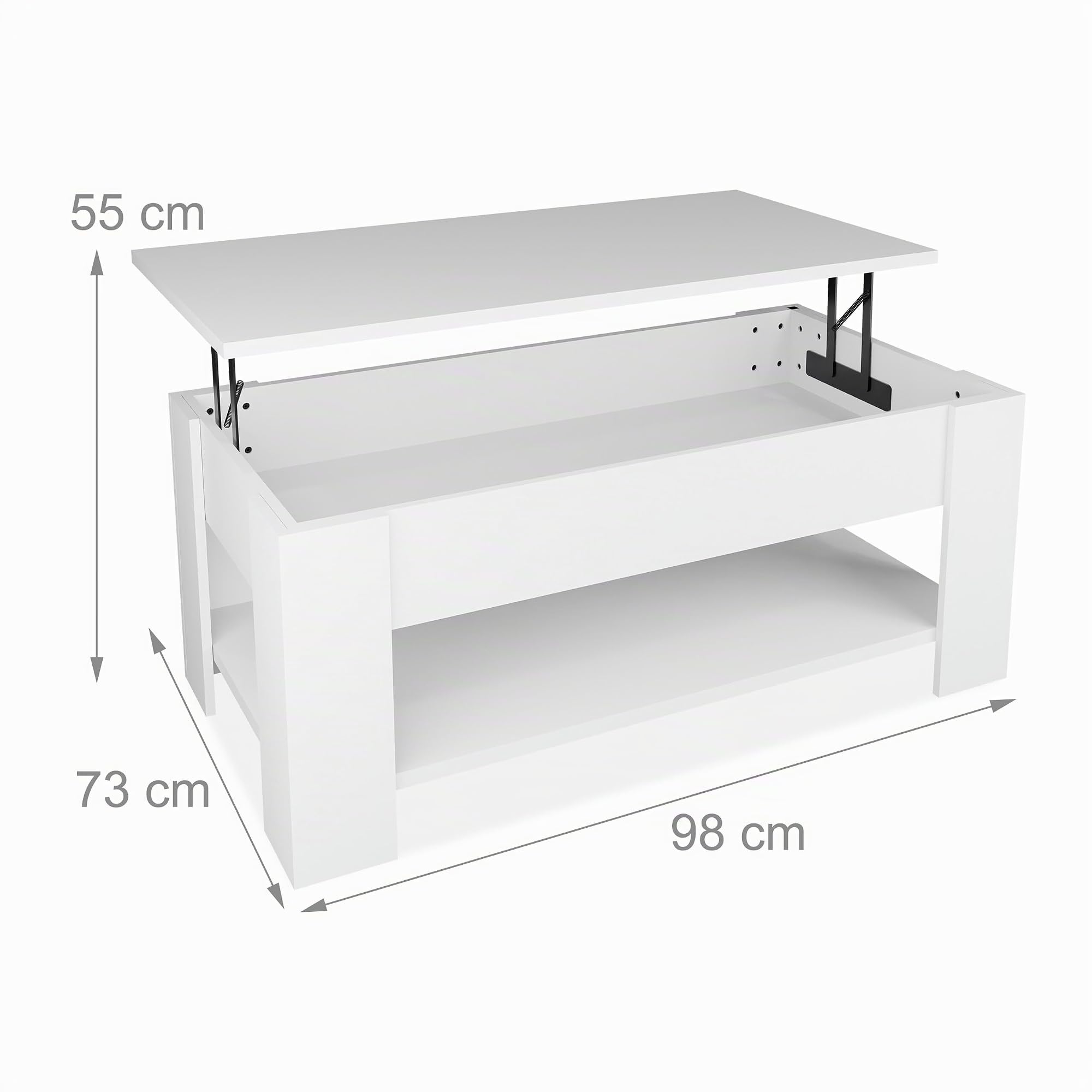 Relaxdays Tavolino da Salotto Contenitore, HxLxP: 42 x 98 x 50 cm, Tavolo da caffè Basso con Piano Sollevabile, Bianco