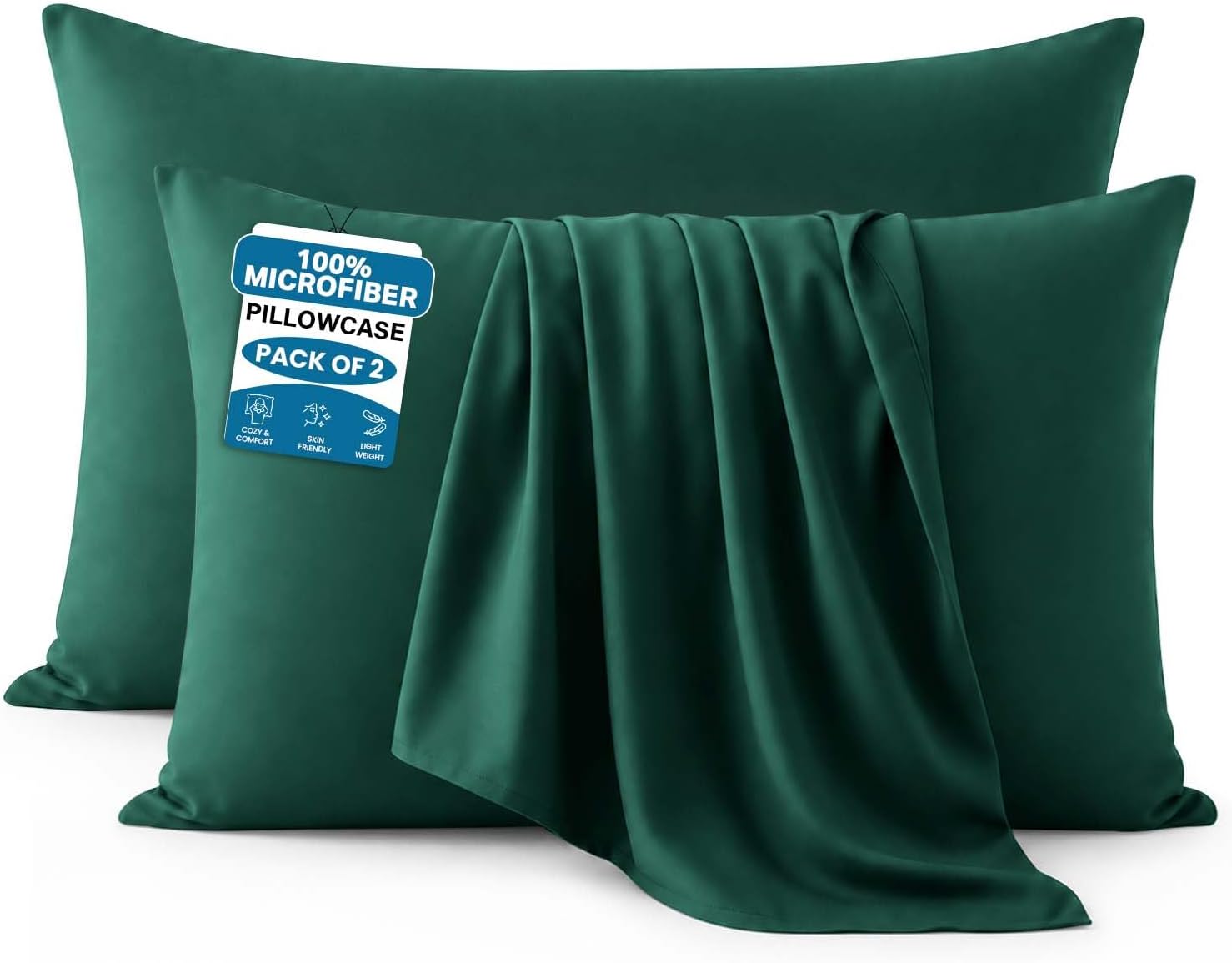 Moonlight Bedding Pillow Cases 2 Pack โ Emerald Green Pillowcases Envelope Closure Super Soft Brushed Microfiber Standard House Wife Pillow Covers, (50 X 75 CM)