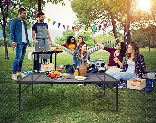 Nice C Table For Grill, Outdoor Table, Camping Table, Outdoor Cooking Table, Picnic Tables, Card Table Adjustable Height, Mesh Bag Lightweight, Carry Handle (47.3” X 23.7“ X 14.7”/24.2“ Black) #TOP1