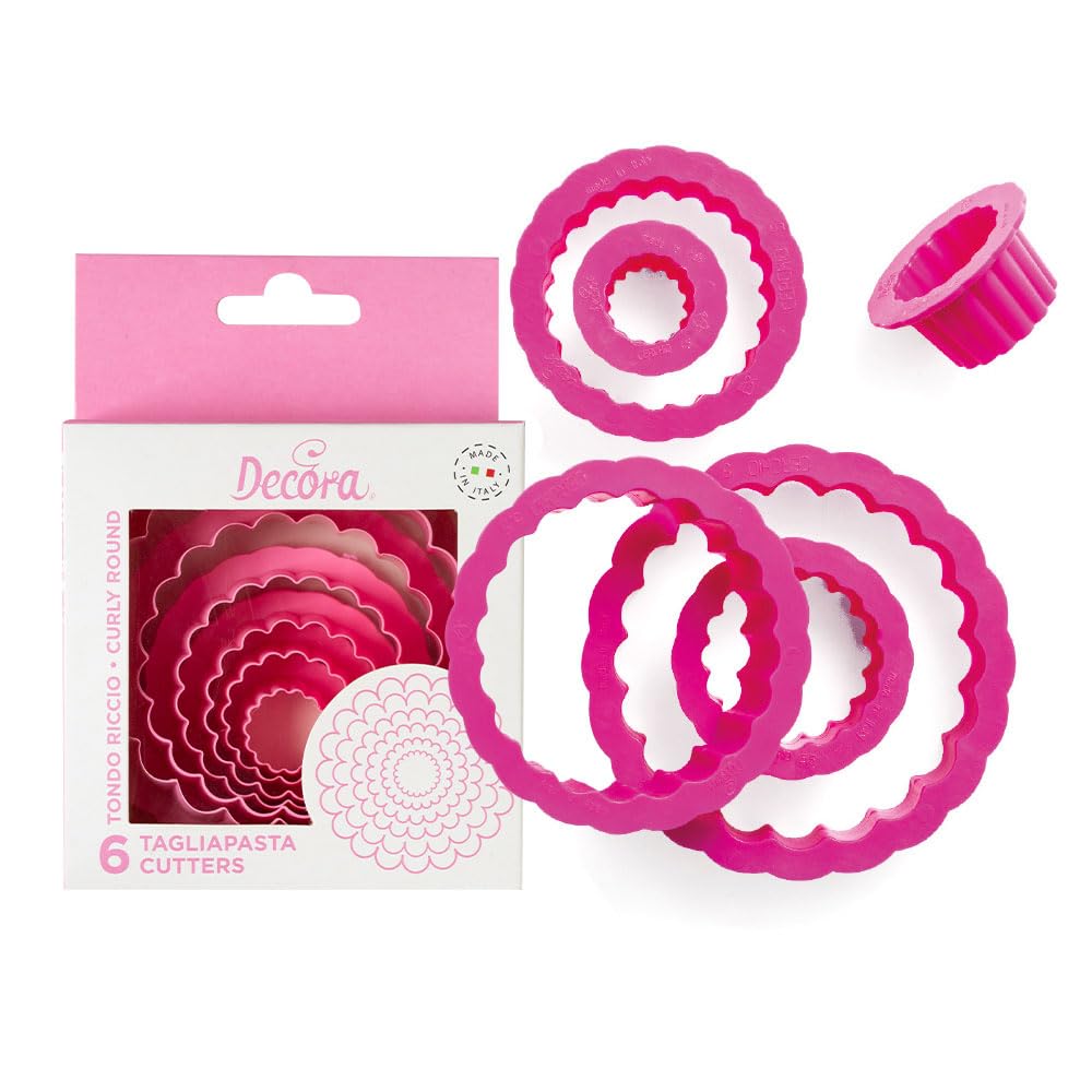 Decora 0255301 Set 6 Tagliapasta Tondo Riccio, In Plastica, Il Kit Ideale per Creare Decorazioni in Pasta di Zucchero o di Gomma, Made in Italy, Design originale. Confezione da 6 pezzi.