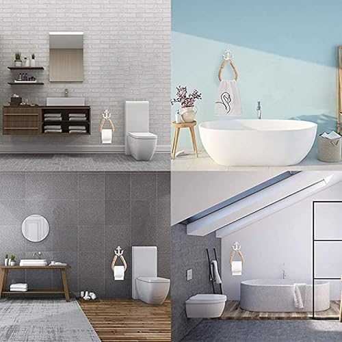 Miniatura 5 de Soporte para papel higiénico de cuerda náutica, anillo de toalla montado en la pared, soporte de papel higiénico náutico con ganchos de metal,