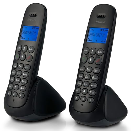 Profoon PDX-320 - Teléfono (Teléfono DECT, Terminal inalámbrico, 50 entradas, Identificador de Llamadas, Negro)