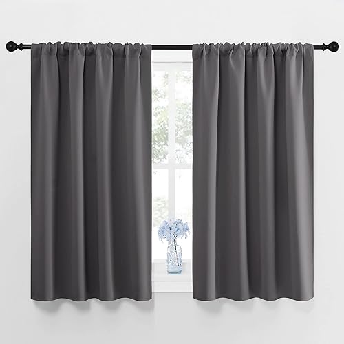NICETOWN Grey Window Curtains for Bedroom - Home Decoration Thermal Insulated Rod Pocket Blackout Blinds & Drapes for Small Windows (Gray, 2 Panels, W42 x L45 -Inch)