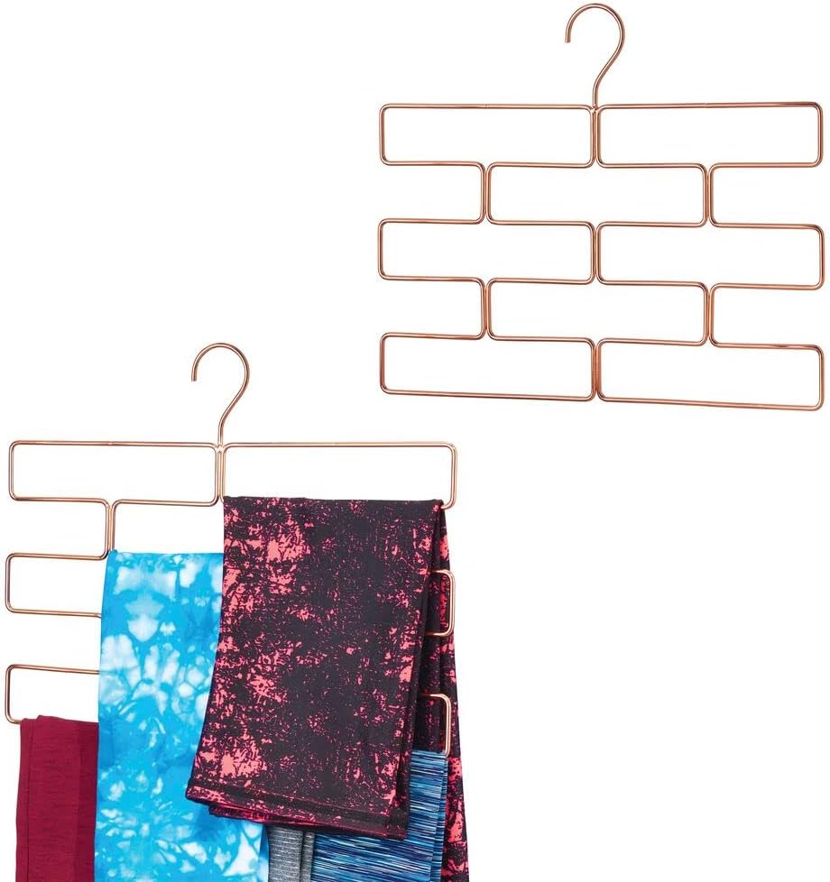 mDesign Modern Metal Closet Rod Hanging Accessory Storage Organizer Rack for Scarves, Ties, Yoga Pants, Leggings, Tank Tops - Snag Free, Geometric Design, 8 Sections, 2 Pack - Rose Gold