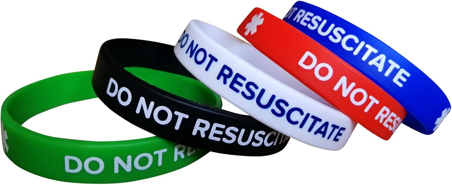 line 24 DNR Medical Alert Silicone Bracelets, Adult Size 7.8 inches, 5 Pack