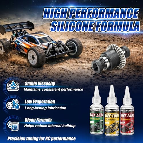 RC Differential Oil Kit 10K 30K 50K Weights, Silicone RC Diff Fluid Set for Sealed Differentials, High Viscosity Car Differential Oil for 1/10 & 1/8 Scale R/C Cars, Trucks & Buggies, 3 Pack 60ml Each