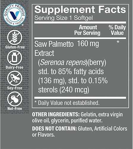 Miniatura 2 de The Vitamin Shoppe Saw Palmetto Extract 160 mg, suplemento para la salud de la próstata, cápsulas blandas fáciles de tragar (300 cápsulas blandas)