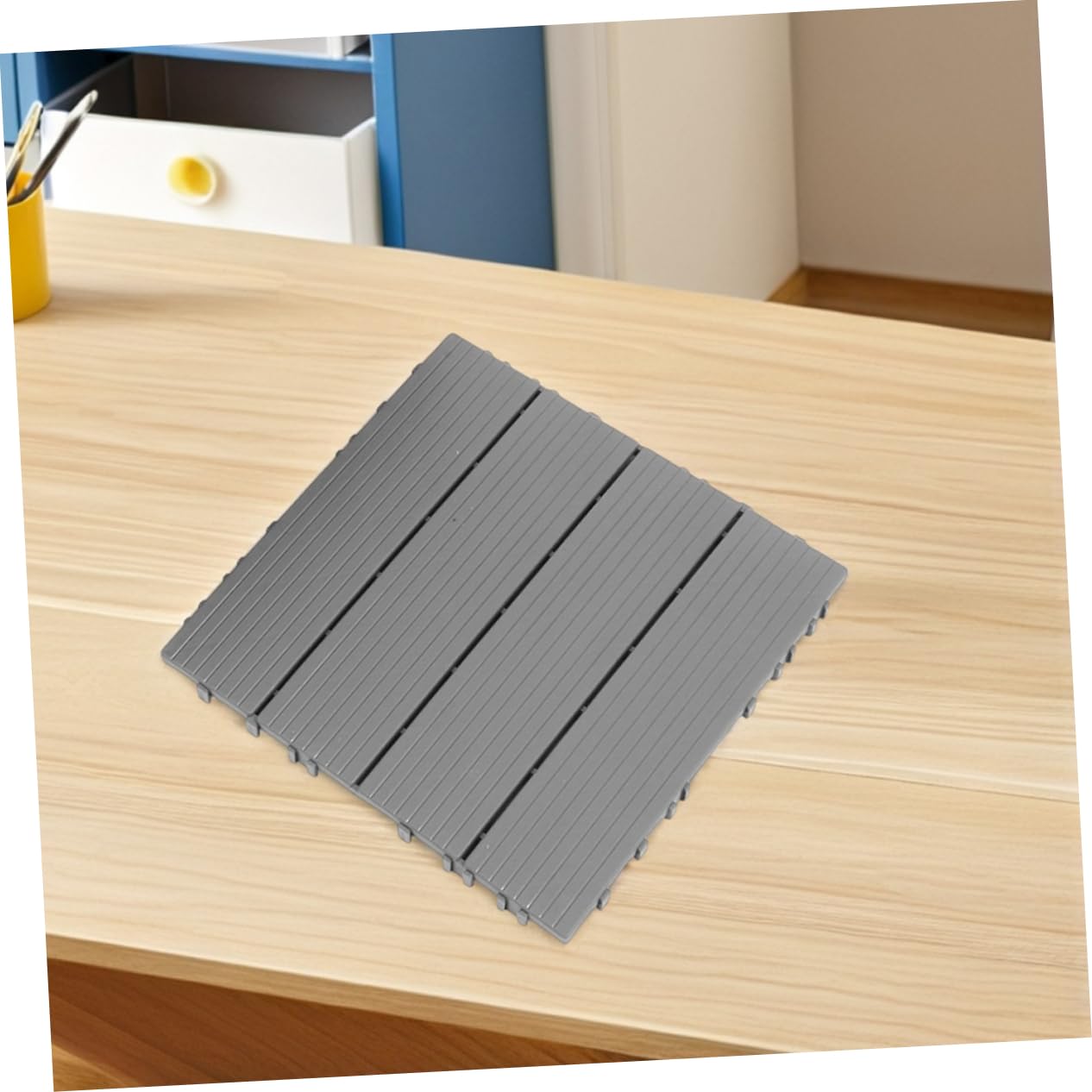 NUOBESTY 4pcs Imitation Wood Plastic Floor Tiles Interlocking Decking for Patio Balcony Garden Weather Resistant Easy Install