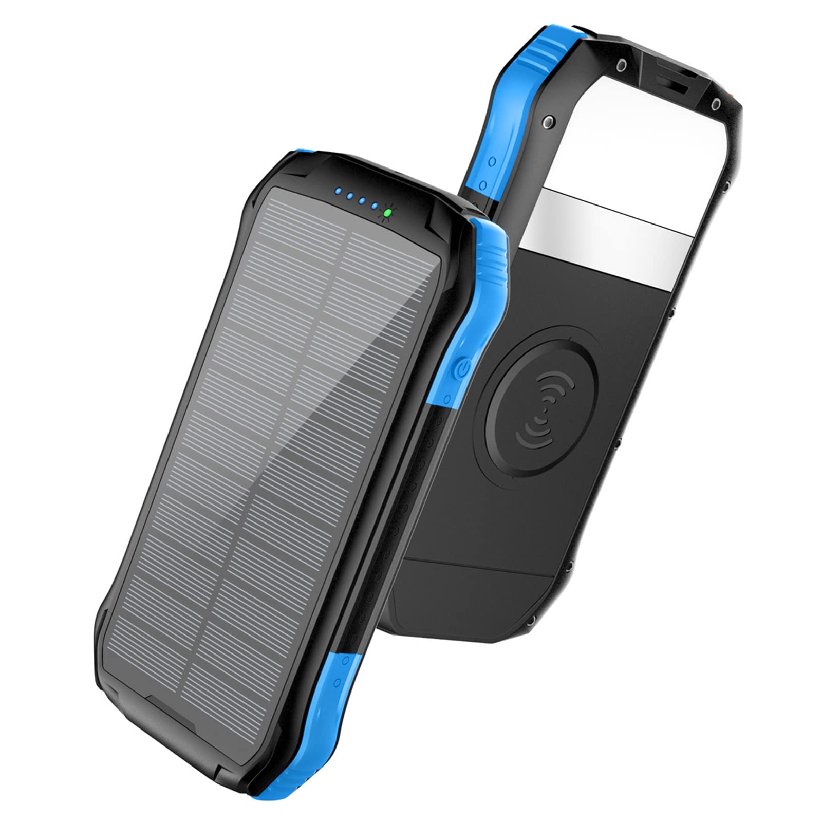 WFEI Cargador Solar Power Bank portátil Fast QI CARGER INALESS Battery Pack de la batería Externa Impermeable con Linterna,Azul