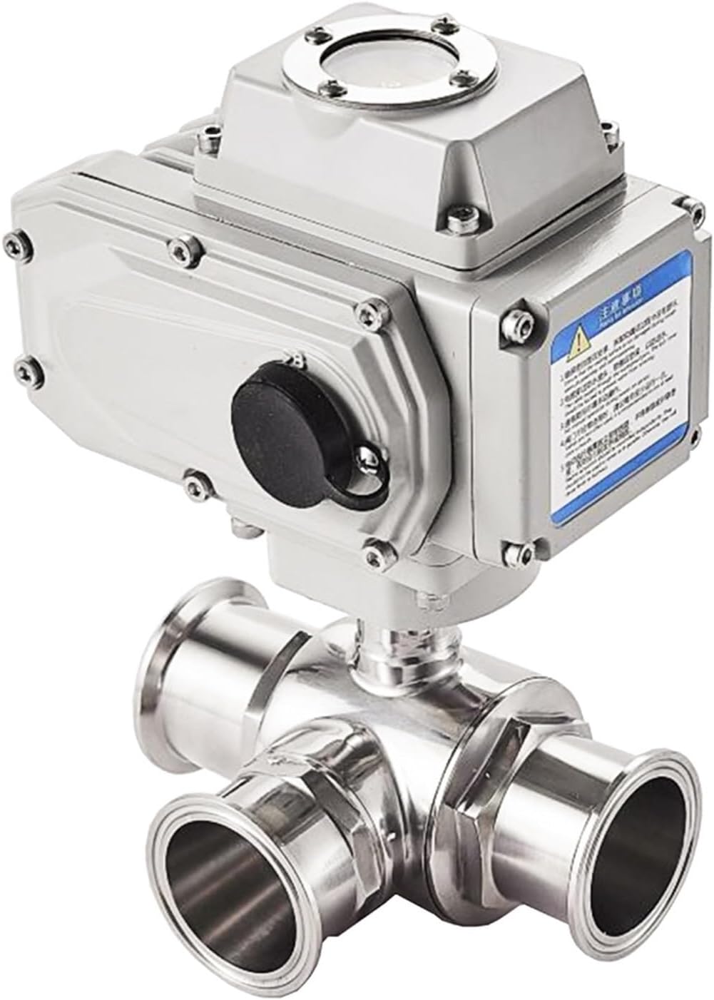 38mm 3 Way Sanitary High Platform Electric Ball Valves 220V 110V 12V Stainless Steel Tri Clamp Ferrule Type Motorized Ball Valve(T TYPE_220VAC)