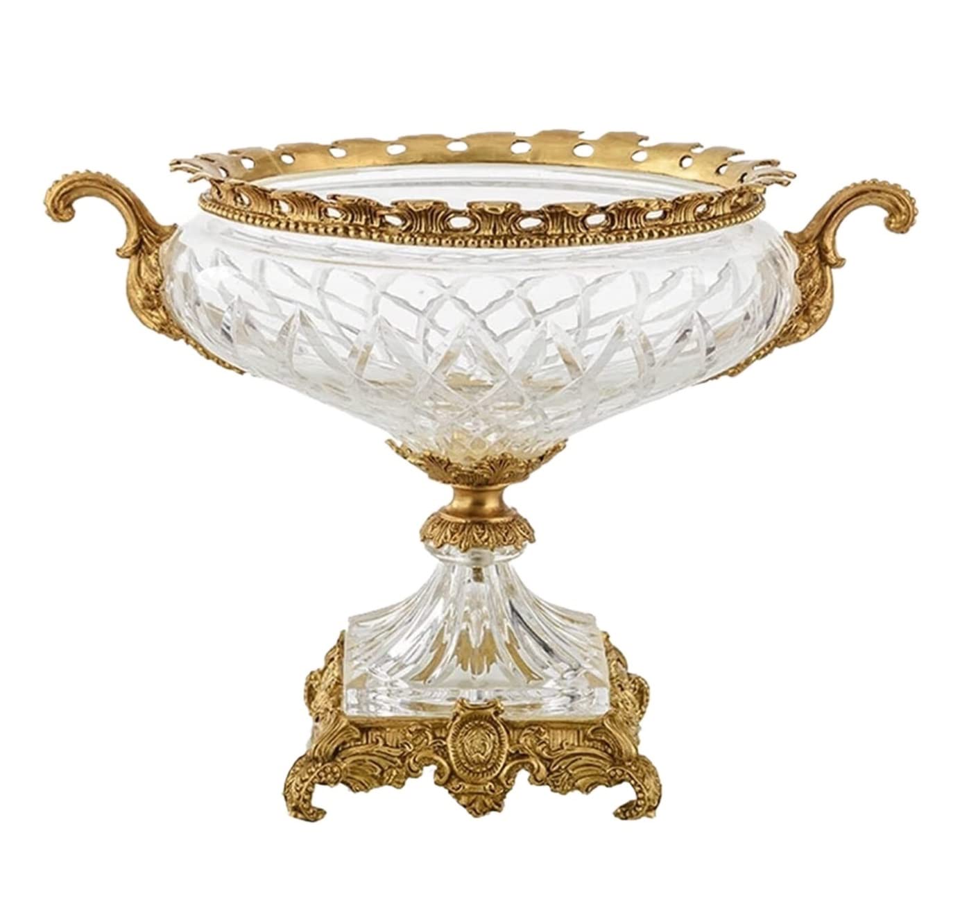 Corbeille à Fruits Assiette À Fruits Ronde En Verre Transparent Décor De Bureau La Maison Plat Bol Bonbons Base Laiton Paniers de Rangement de Cuisine