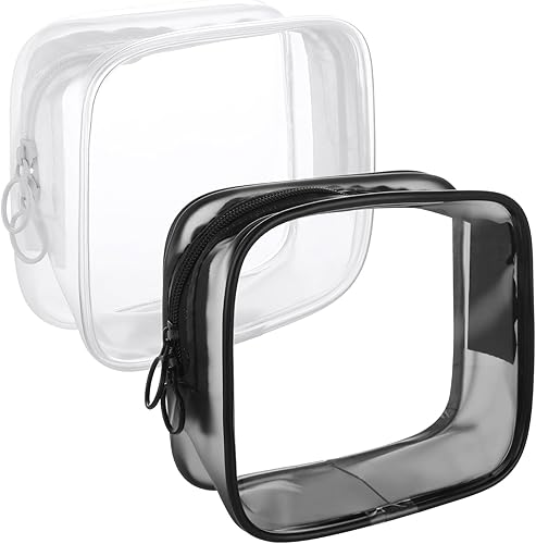 DIVINA VITAE Paquete de 2 pequeñas bolsas de maquillaje transparentes con cremallera, bolsa de aseo aprobada por la TSA, bolsa de cosméticos de