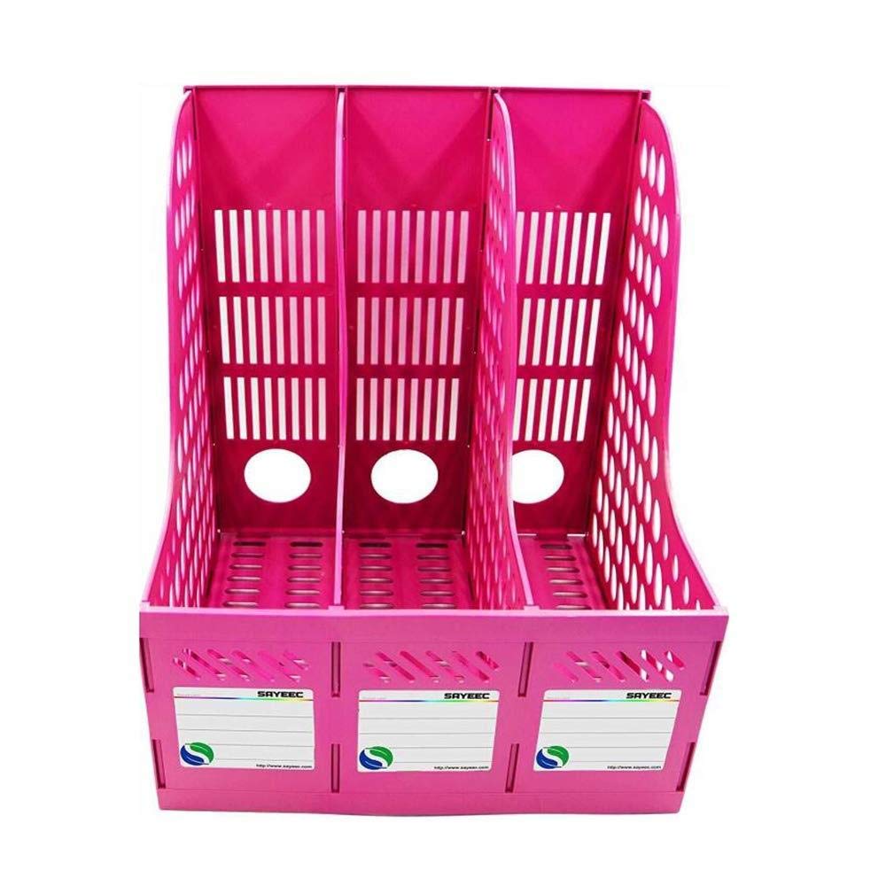 Organizzatore di Documenti da scrivania, Robusto portariviste in plastica, cornici Portadocumenti a 3 sezioni Divisori per Documenti Armadietto per Documenti cartacei per Ufficio (Rosa)