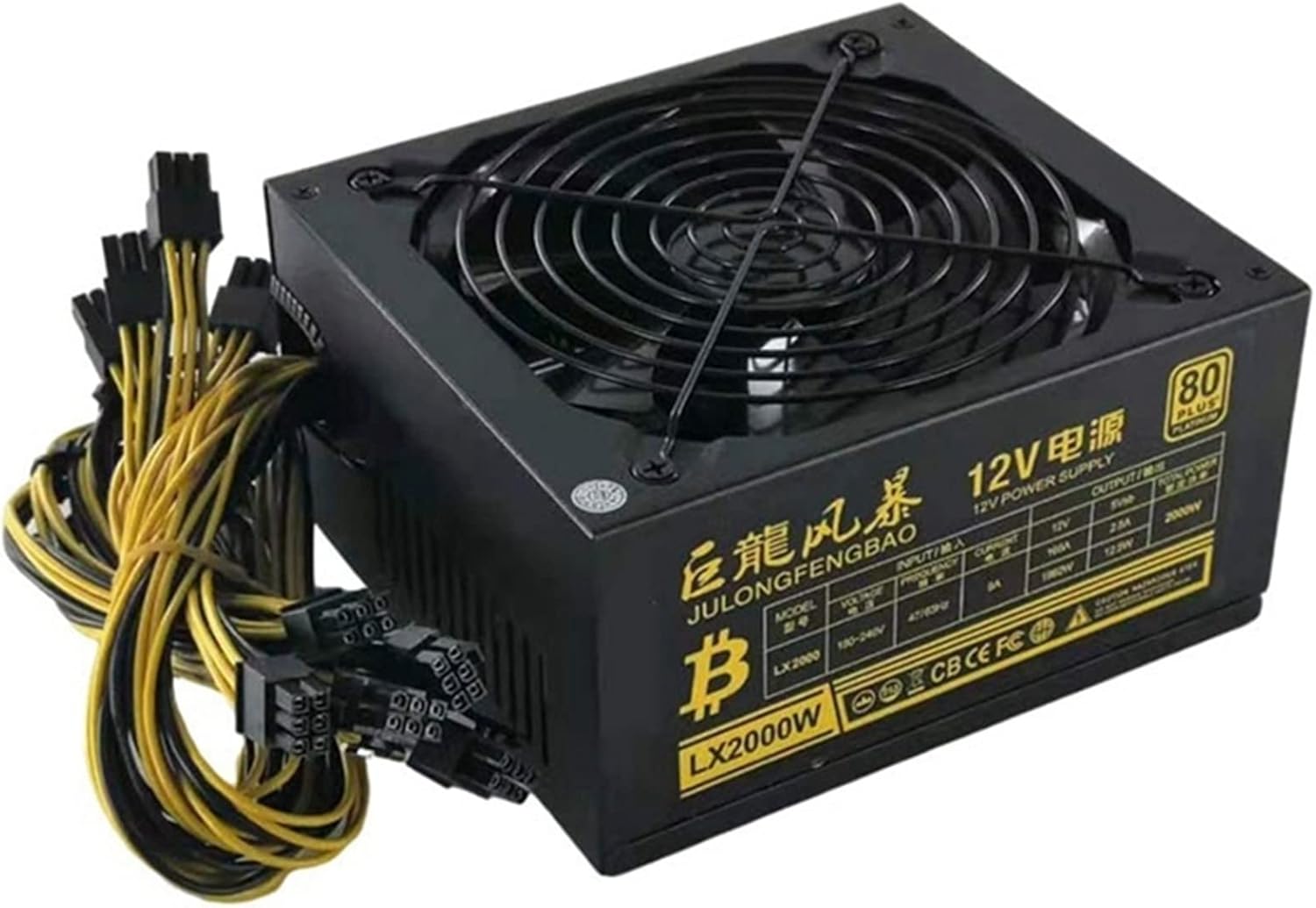 XMKT Computer Case Power Supply 2000W PSU Computer Power Supply Support 8 Graphics Card Server Bitcoin Miner Tools