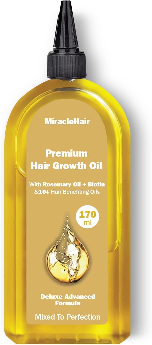 Premium haargroeiolie XL 170 ml – Rozemarijn, biotine, jojoba, castor, koffie, amandel, argan, baobab, pepermunt, gember & tea tree olie – haargroei en verdikking en verlies preventie – UK gebaseerd