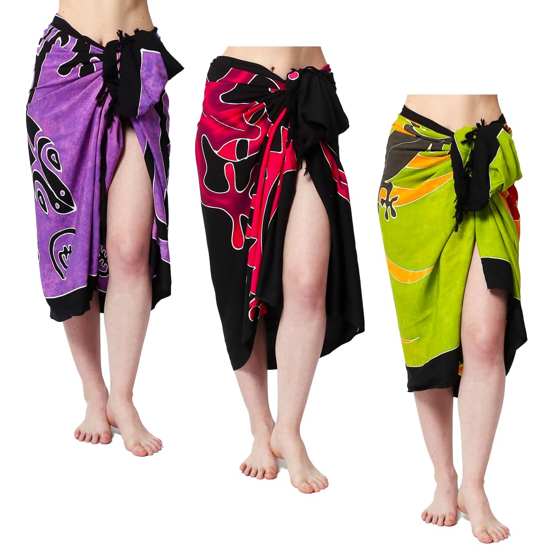 Großes Set Pareo Sarong Tuch Damen Wickelrock Strand Strandtuch Blickdicht Wickeltuch Umkleidehandtuch Wickelkleid Handarbeit aus Fair Trade Handbemalt Unisex + Gratis Schnalle und Haarband