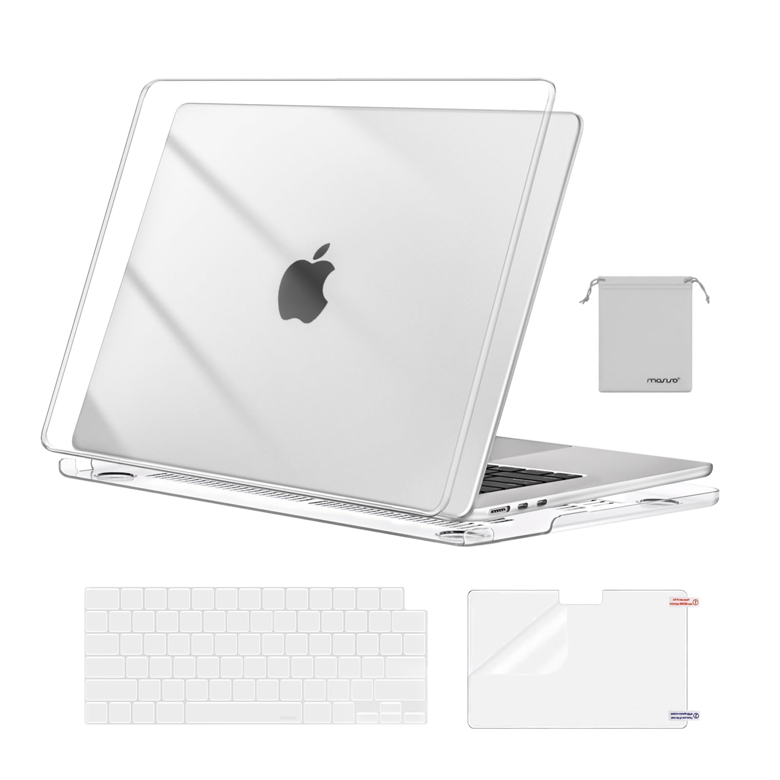 MOSISO Compatible with MacBook Air 15 inch Case M5 2026 M4 M3 M2 2025-2023 | A3448 A3241 A3114 A2941, Scratch-Resistant Protective Hard Shell Case&Keyboard Cover&ScreenFilm&Pouch, Crystal Clear