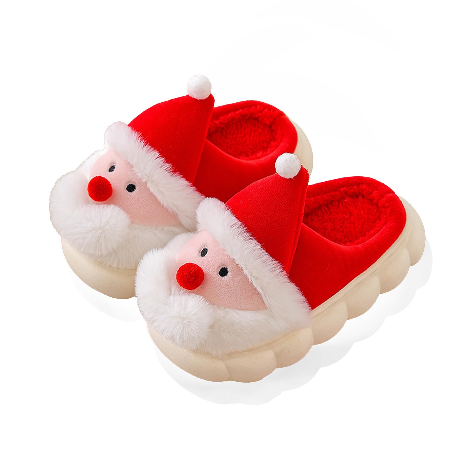 Chaussons De Noël En Fausse Fourrure - Modèle Père Noël - Antidérapants, Doublure Douce - Pour Enfants Et Adultes - Cadeau Festif