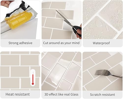 Miniatura 5 de WalDecoo Subway Tile - Azulejo autoadhesivo 3D de alta calidad, para cocina y baño (10 azulejos, 12 x 12 pulgadas)