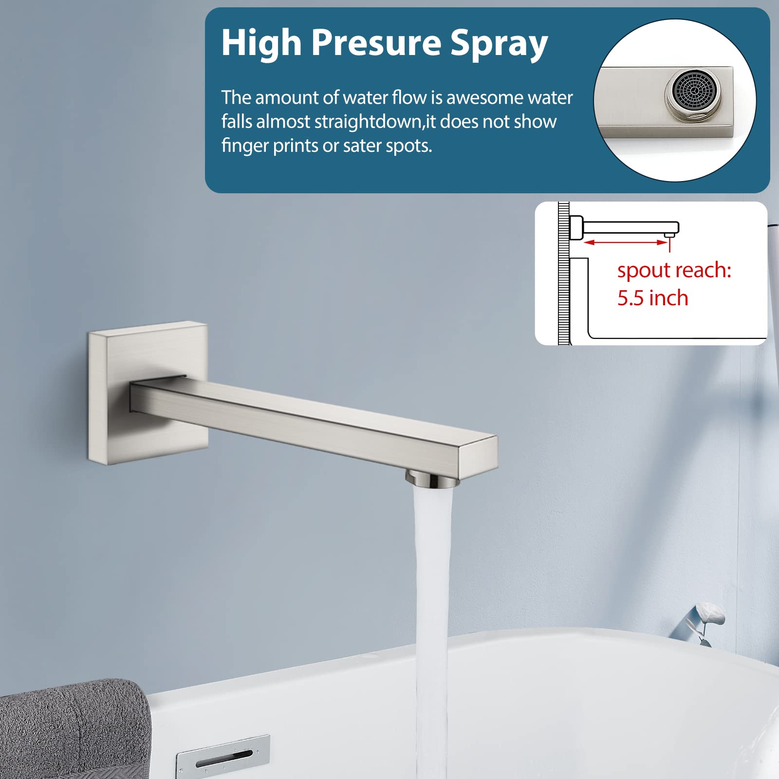 Midanya Bathroom Rain Shower System Brushed Nickel Wall Mounted Tub and Shower Faucet Set with 8 inch High Pressure Rain Shower Head and Tub Faucet Spout Shower Trim Kit with Rough-in Mixer Valve