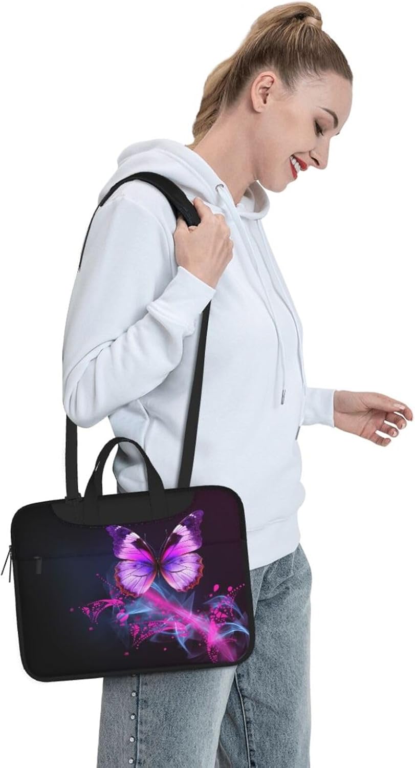 Pink Purple Butterfly print Laptop Bag Large Capacity Computer Bags Shoulder Briefcase Laptop Sleeve Case