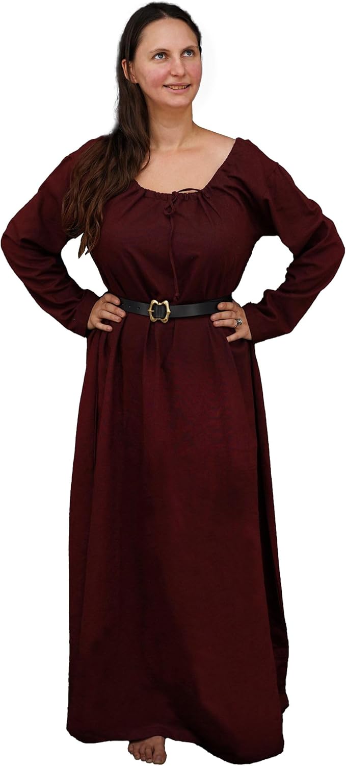 Mythrojan Medieval Women Dress Renaissance Costume Xth-XVth Century with Pure Cotton for LARP, SCA, Renaissance Fair, Reenactment, Medieval Events -Brown, Large