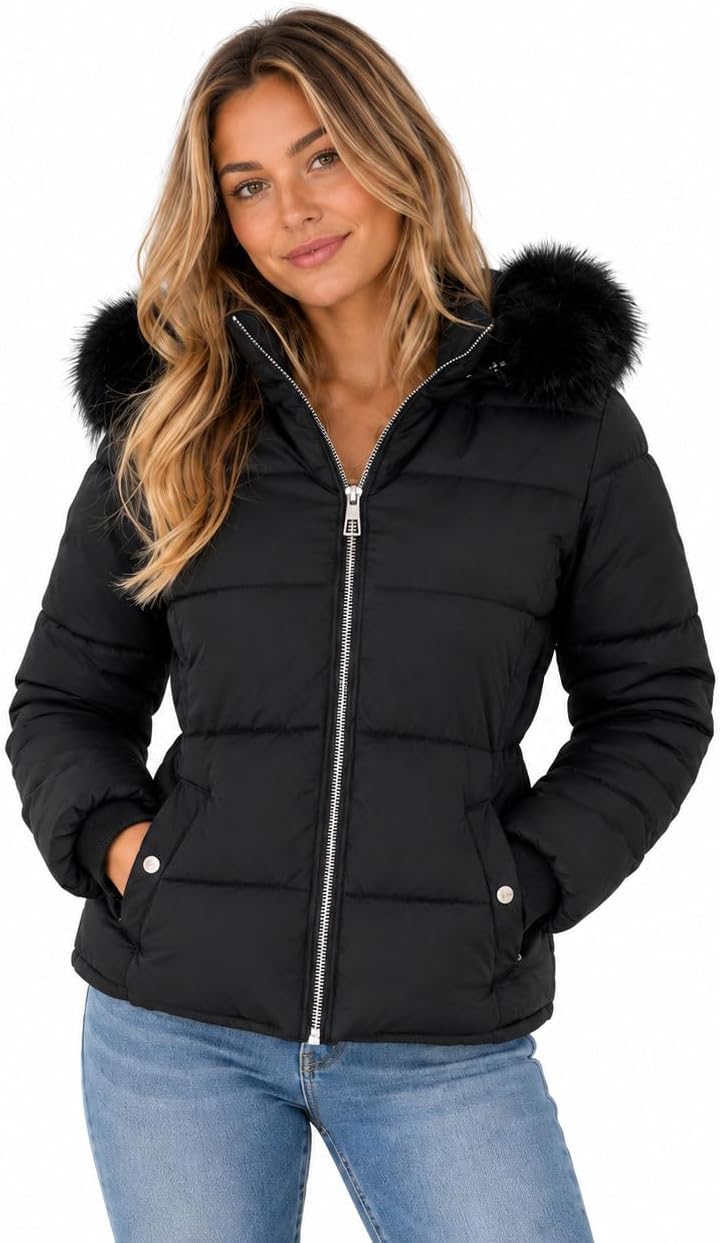 Canada Altitude 5959 Women's Satin Puffer Jacket, Detachable Faux Fur Hood