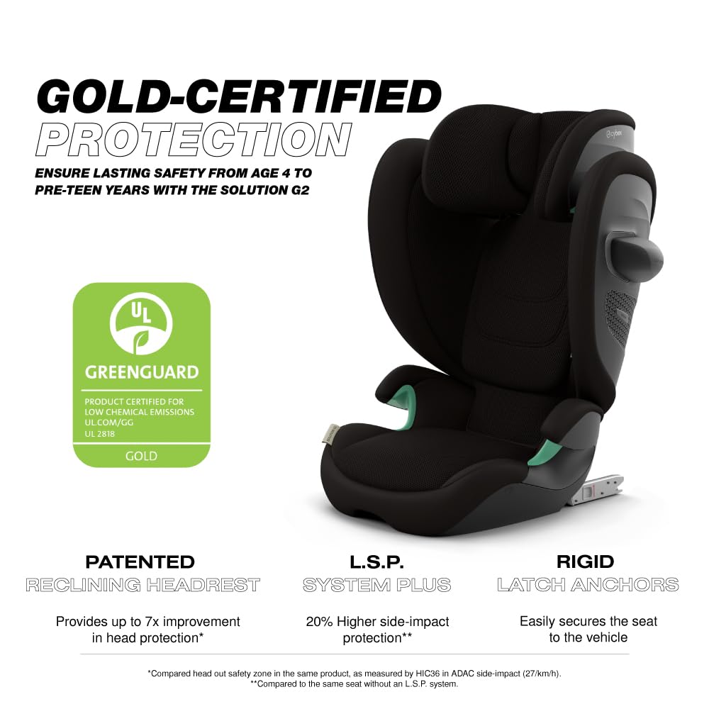 Cybex Solution G2 Folding High-Back Booster Seat - Lightweight, Travel-Friendly, Rigid Latch Installation, Linear Side-Impact Protection, Height Adjustable, Moon Black