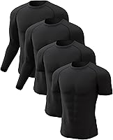 CLconvallaria 4-Pack Men's Compression Shirts: Long & Short Sleeve Cooling Dry Rash Guards for Workouts & Sports