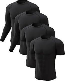 CLconvallaria 4-Pack Men's Compression Shirts: Long & Short Sleeve Cooling Dry Rash Guards for Workouts & Sports