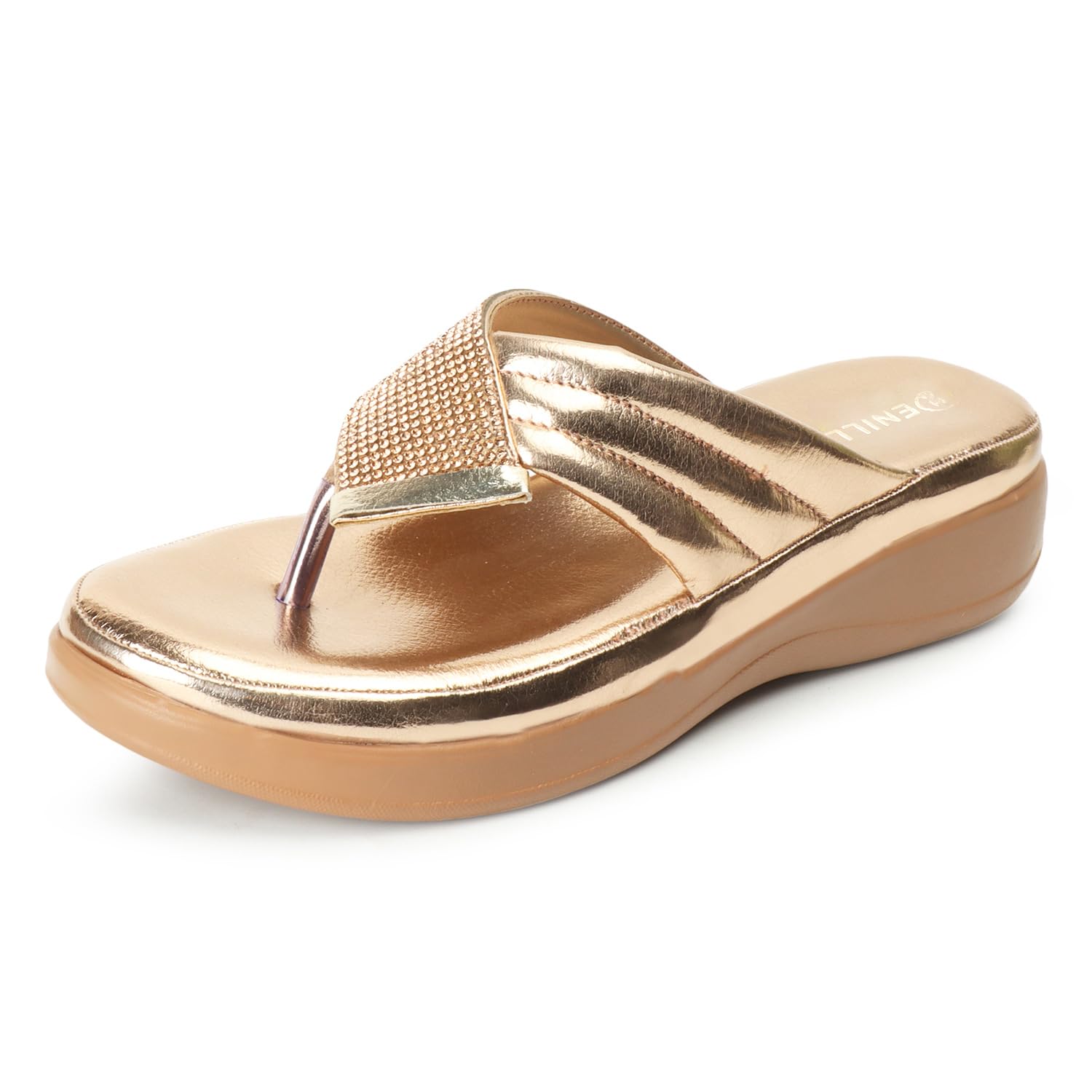 Denill Women Pu Sole Cross Strap Wedge Heel Fashion Flats (Gold) UK-4 (B0CTF8WW1P) Amazon Price History, Amazon Price Tracker