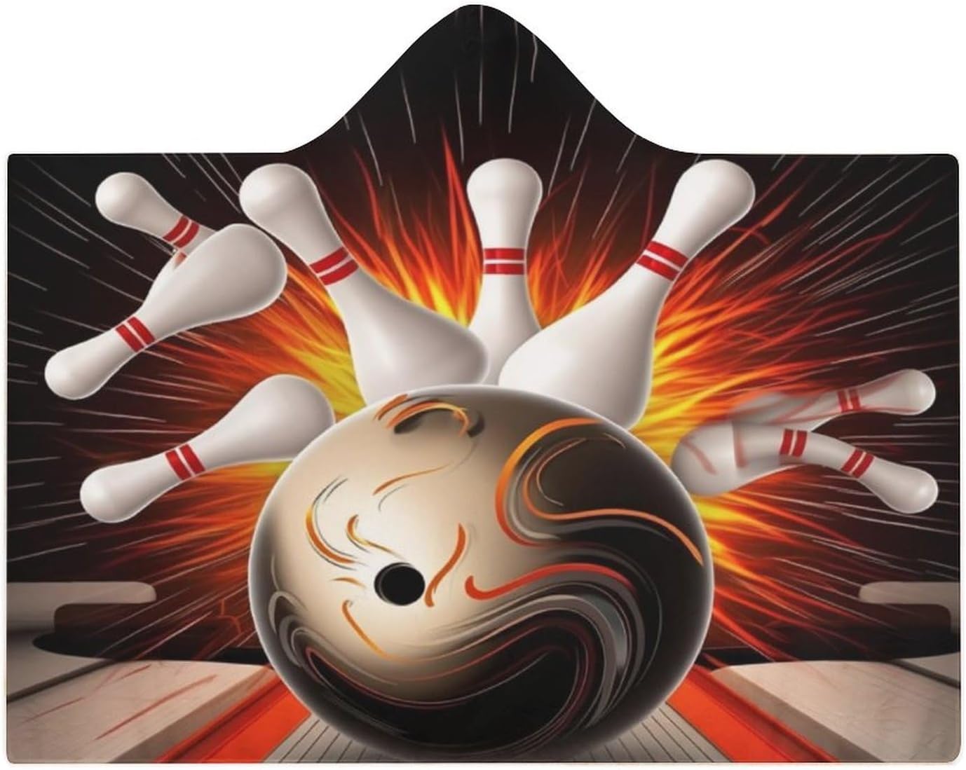 Vintage Sport Bowling Ball Wearable Fleece Blanket with Hood for Men & Women Oversized Hoodie Blanket Soft Cozy Gift-