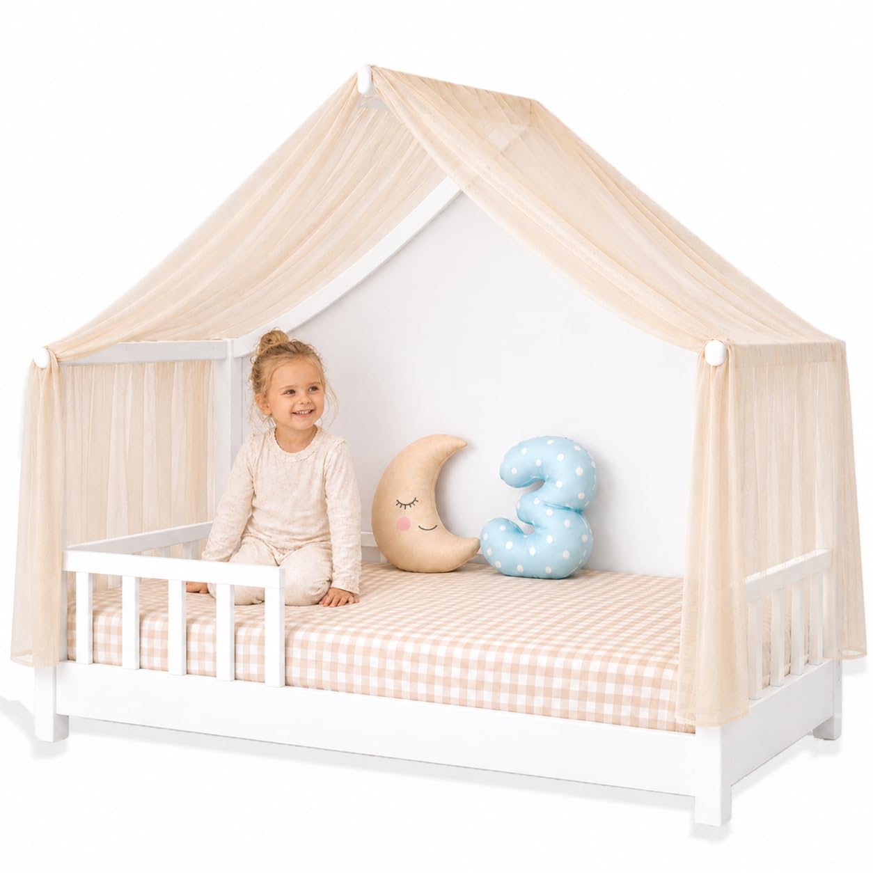 YellowNest Ciel de Lit Cabane - Décoration Toile de Lit pour Chambre d'enfant, 100% Polyester, Respirant et Lavable - Couleurs Variées - sans Produits Chimiques (Beige, 160 x 400 cm)