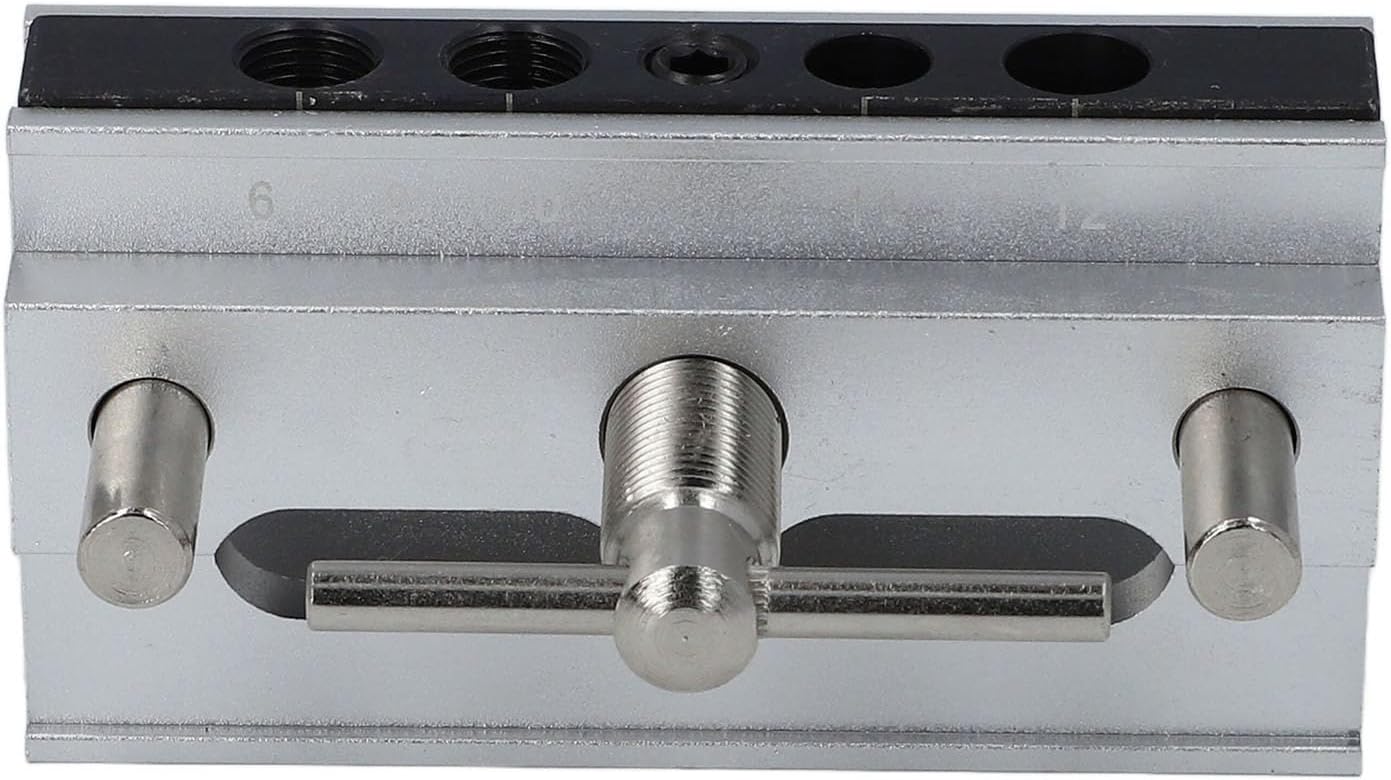 Self Centering Doweling Jig Kit Metric Adjustable Width Drilling Guide Doweling Jig Kit 6 Bushings for Straight Holes (Silver)