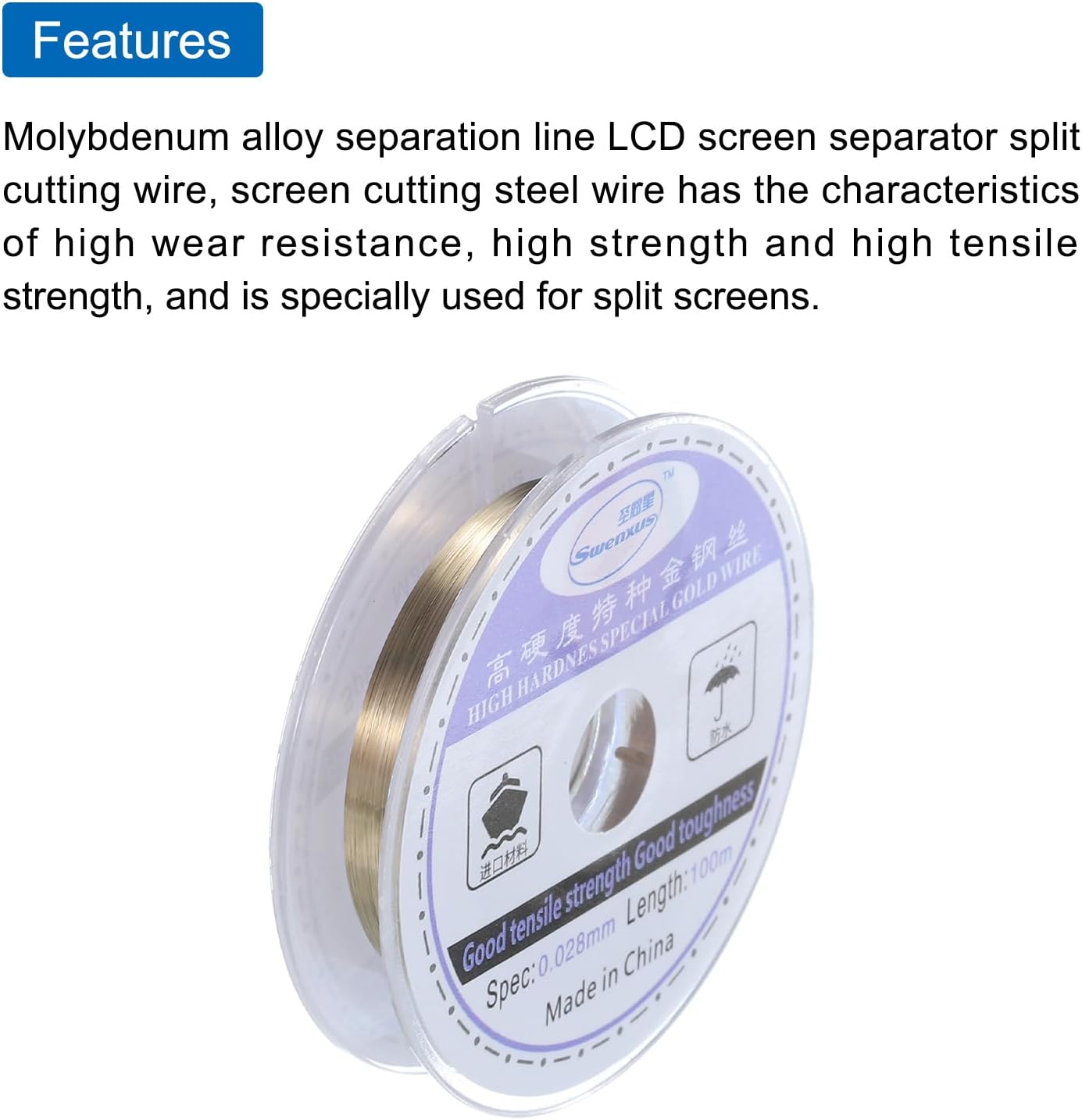 MECCANIXITY 5pcs 100m/328ft Molybdenum Screen Cutting Wire Line Phone LCD Cutting Wire Glass Separate Repair Tool, 0.028mm