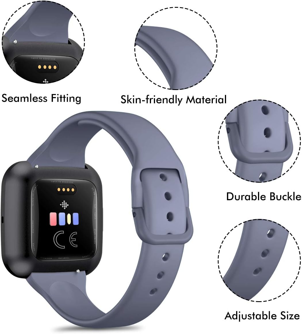 CAVN 3 Pcs Sport Bands Compatible with Fitbit Versa 2 / Versa/Versa Lite, Bands for Women Men Silicone Narrow Watch Strap Replacement Waterproof Breathable Wristband Accessories