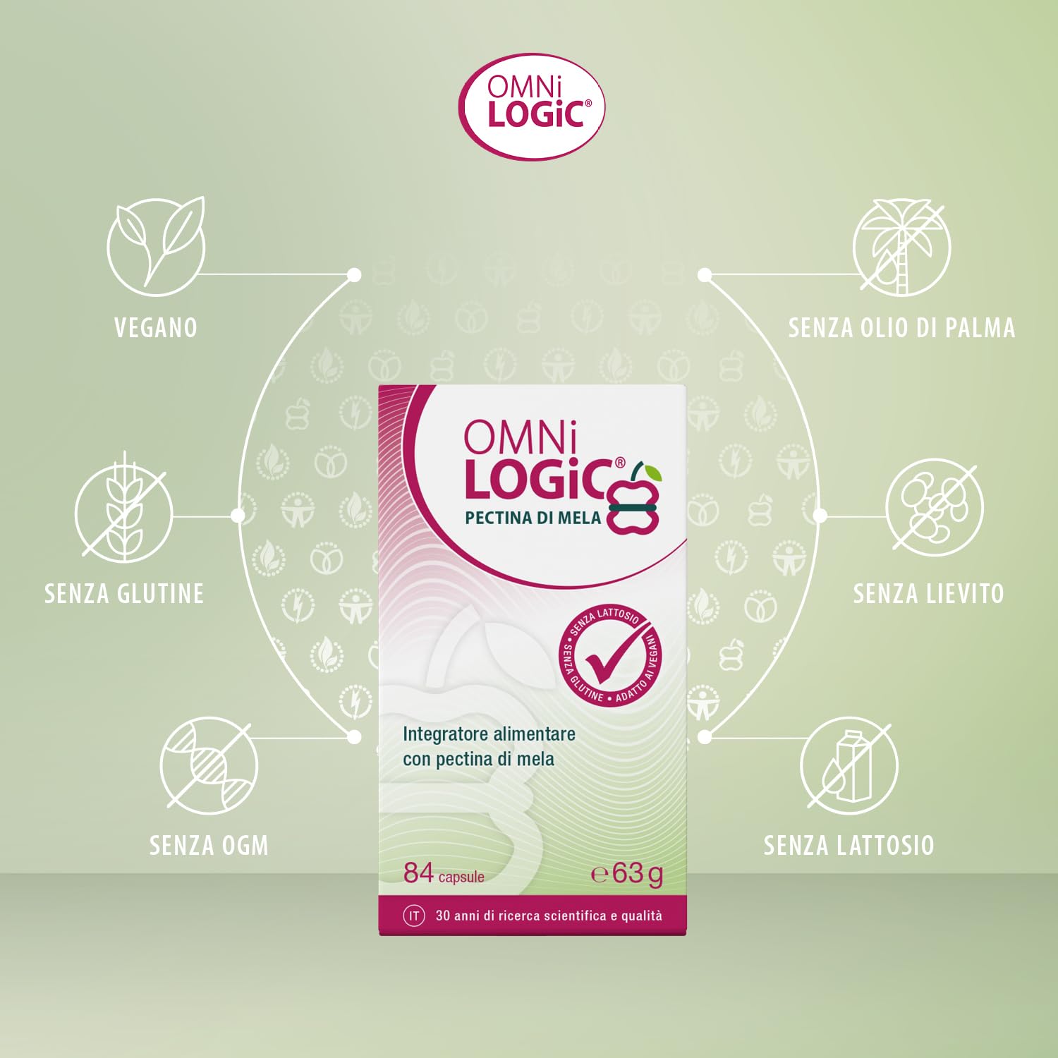 OMNi LOGiC PECTINA DI MELA | Senza OGM | VEGANO | 84 Capsule