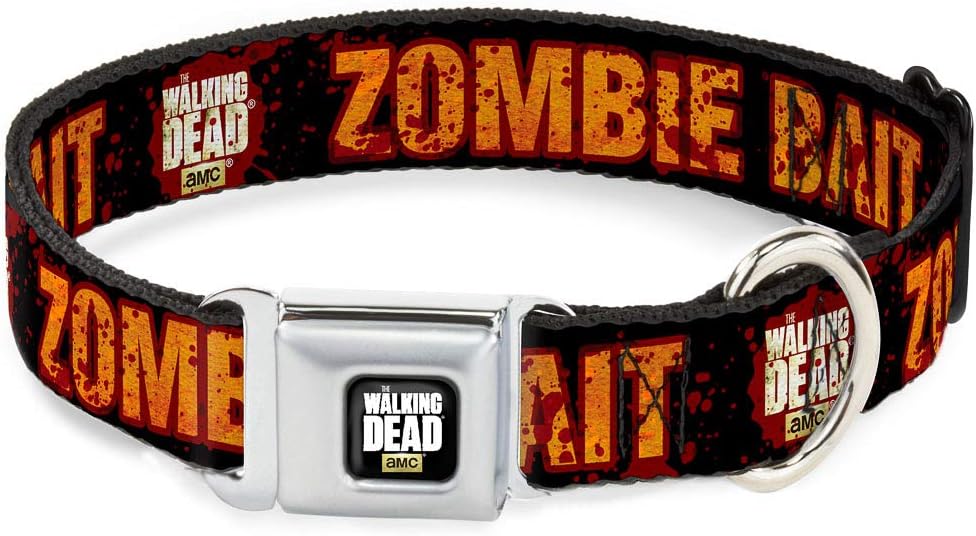 Buckle-Down Seatbelt Buckle Dog Collar - The Walking Dead/Zombie Bait Black/Blood Splatter/Gold - 1" Wide - Fits 11-17" Neck - Medium