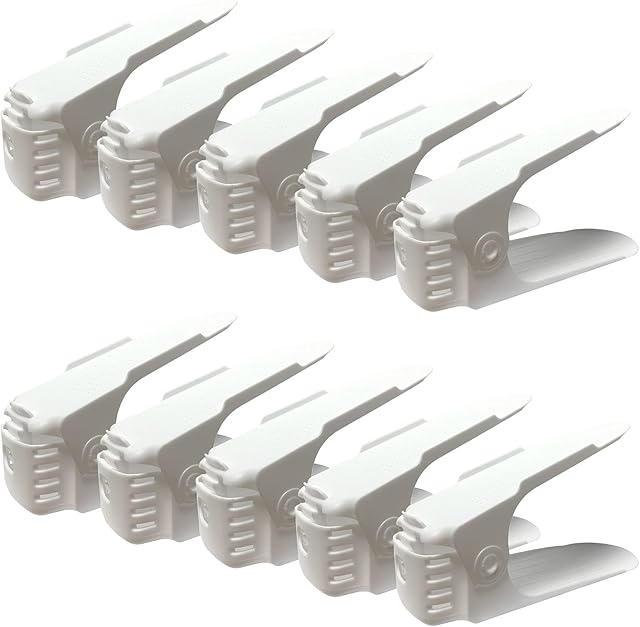 AMOS Shoe Slot 10 Piece Pack Pair Adjustable Space Saver Shelf Storage Holder Organiser (White)