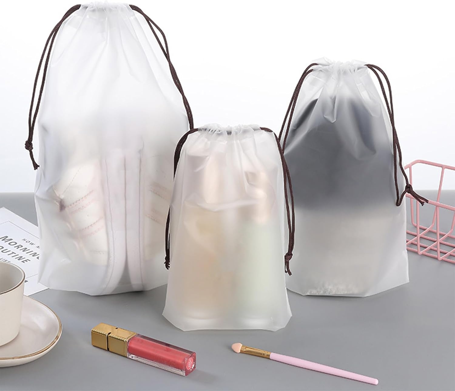 Clear Plastic Drawstring Bags - Waterproof PEVA Pouch for Travel and Closet Storage in 18" x 22" / 45 x 55 cm, Nylon Rope Style, 50 Pcs - Ideal for Clothes, Shoes, and Toiletries