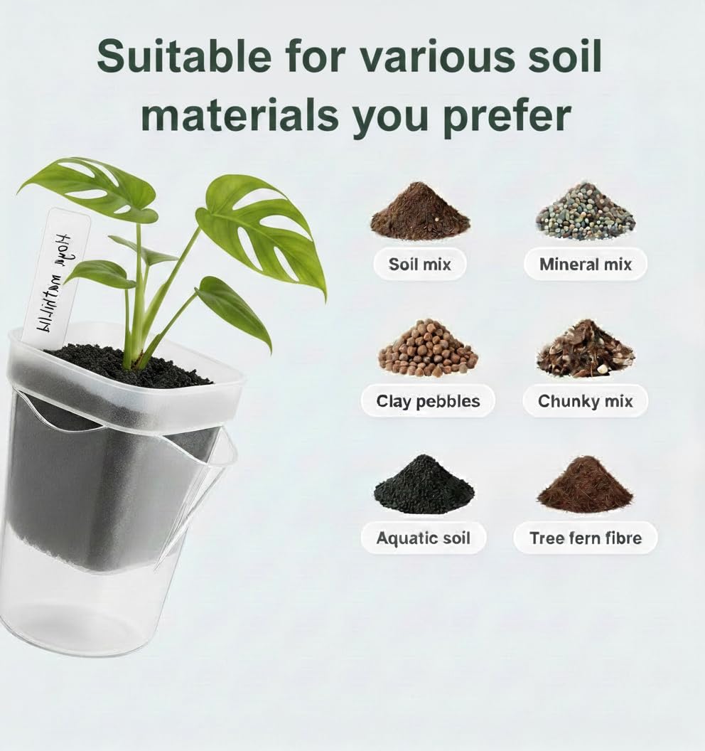 Pots à arrosage automatique pour plantes d'intérieur. Pots de pépinière transparents avec drainage. 12 ensembles de pots de fleurs transparents de 6,3 cm avec noyaux en coton et marqueurs de niveau